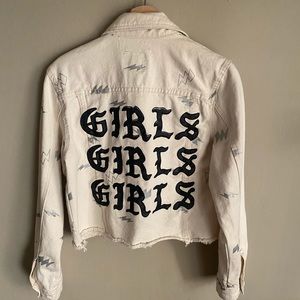 Girls Girls Girls White Print Denim Jacket